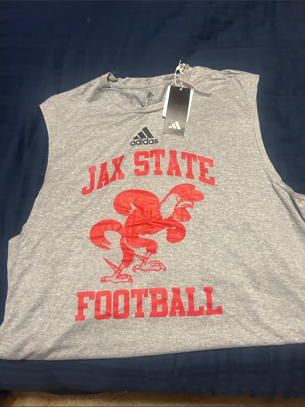 adidas Gray Sleeveless Tee with Red JAX STATE FOOTBALL Graphic